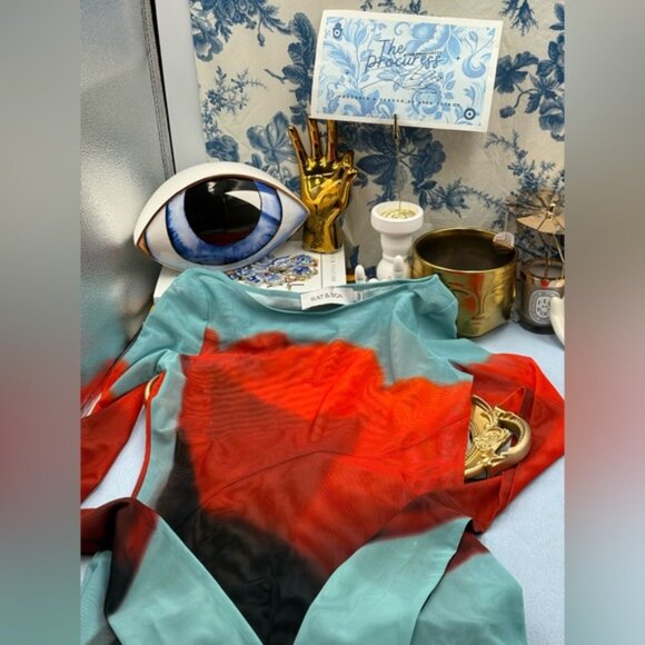 🆕 RAT & BOA 🧿 NWOT Santino Sheer Long Sleeve Dress, Blue with Red Tulip Sz XXS - Picture 13 of 16